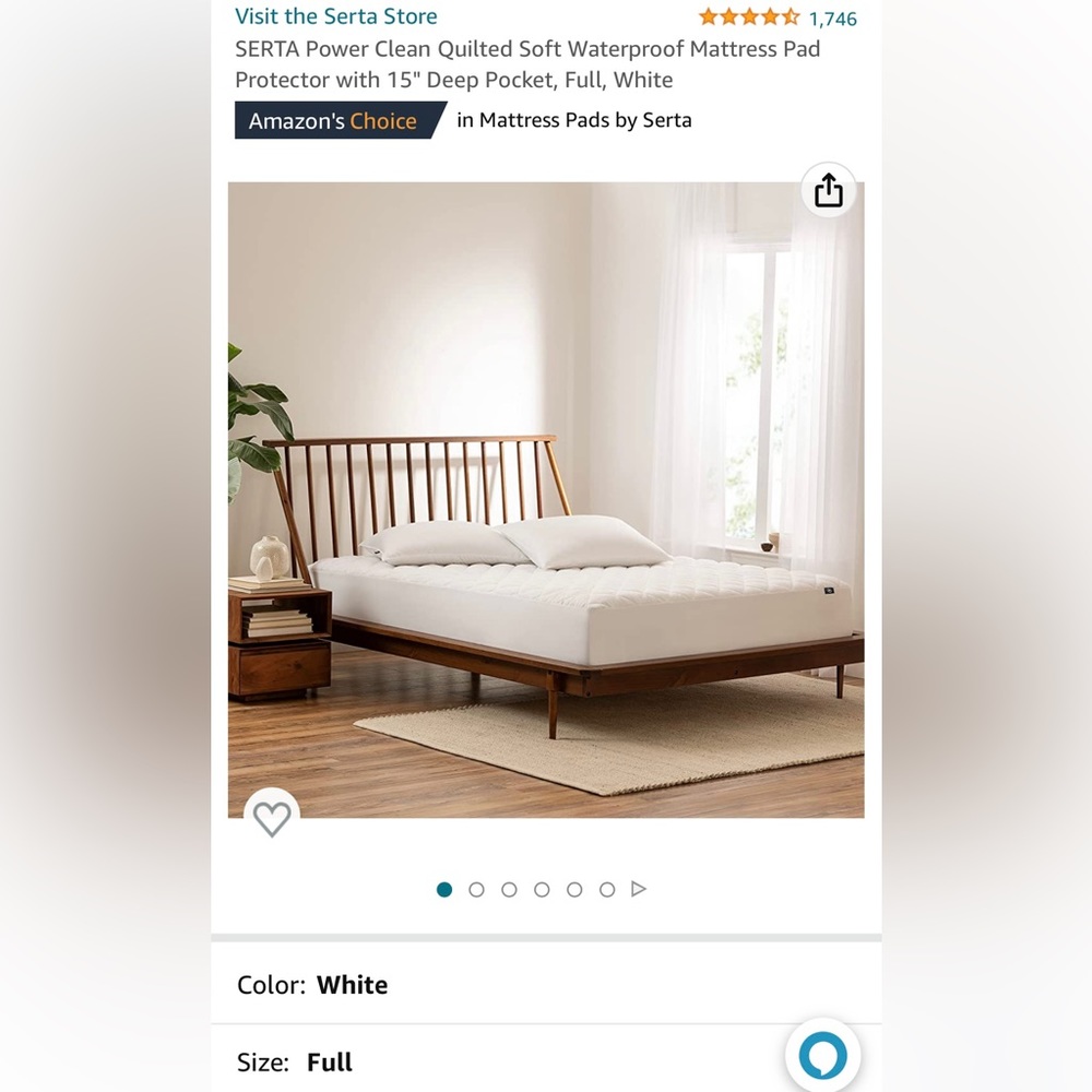 SERTA Power Clean Quilted Soft Waterproof Mattress Pad Protector